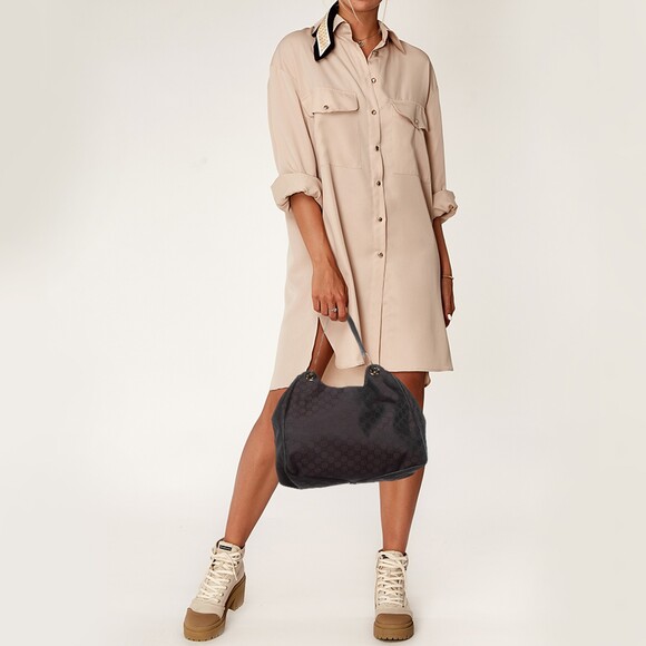 Gucci Dark Brown Gg Nylon And Leather #169720G64B - Picture 2 of 9